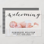 黒お洒落文字の写真の誕生のお知らせ 案内状 (正面/裏面)