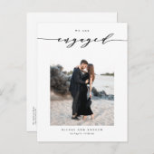 黒お洒落文字フォト婚約 案内ポストカード (正面/裏面)