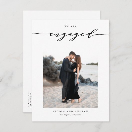 黒お洒落文字フォト婚約 案内ポストカード (正面/裏面)