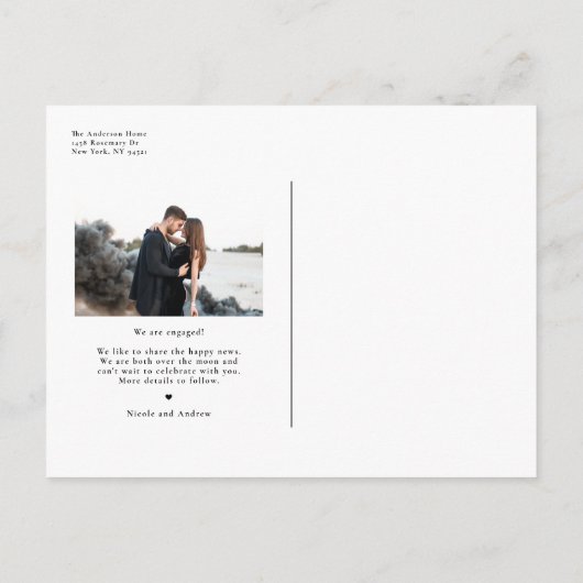 黒お洒落文字フォト婚約 案内ポストカード (裏面)