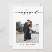 黒お洒落文字フォト婚約 案内状 (正面)