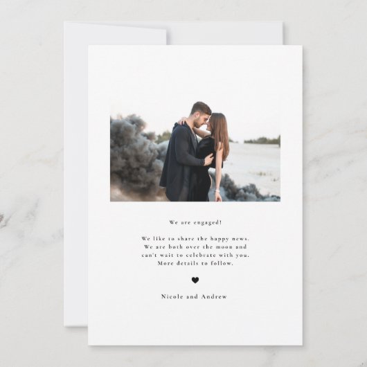 黒お洒落文字フォト婚約 案内状 (裏面)