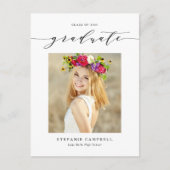 黒お洒落文字写真卒業 案内ポストカード (正面)