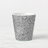 黒お洒落旋回パターン抽象芸術カラフル カフェラテマグ (正面)