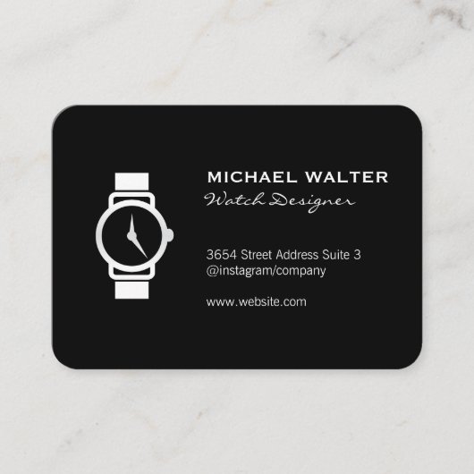 黒お洒落時計アイコン 名刺 (正面)