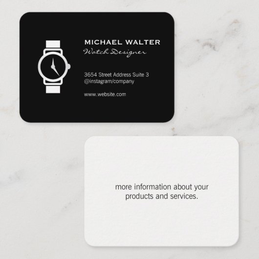 黒お洒落時計アイコン 名刺 (正面/裏面)