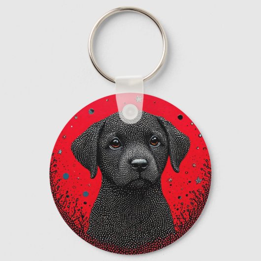 黒お洒落犬 キーホルダー (正面)