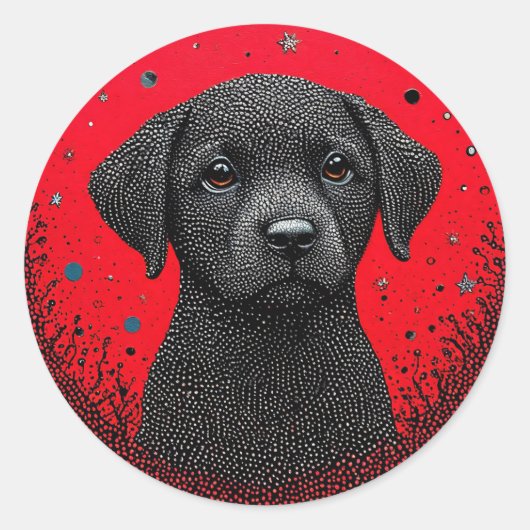 黒お洒落犬 ラウンドシール (正面)