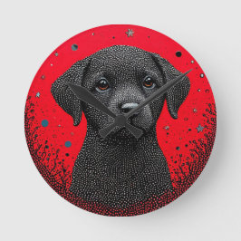 黒お洒落犬 ラウンド壁時計
