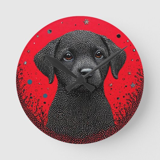 黒お洒落犬 ラウンド壁時計 (正面)