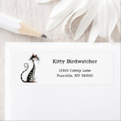 黒お洒落猫ストライプの差出人住所 ラベル (インサイチュ)