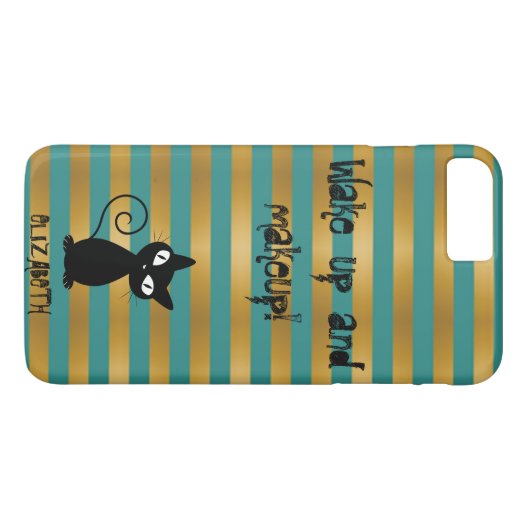 黒お洒落猫ストライプの・モーニングメイク Case-Mate iPhoneケース (裏面(横))