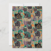 黒お洒落猫ニュートラル素朴グリーンハロウィーン 招待状 (裏面)