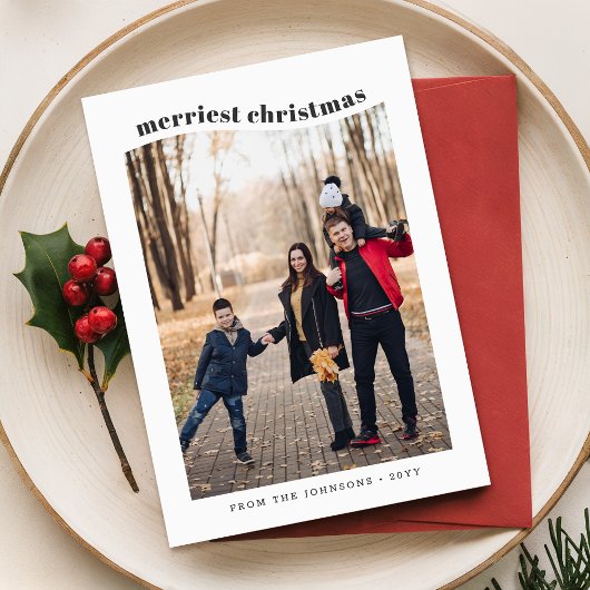 黒お洒落白の家族の写真クリスマス シーズンカード