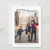 黒お洒落白の家族の写真クリスマス シーズンカード (正面)