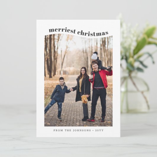 黒お洒落白の家族の写真クリスマス シーズンカード (スタンド正面)