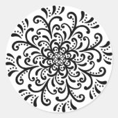 黒お洒落白の華やかなステッカー ラウンドシール (正面)