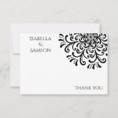 黒お洒落白フローリッシュサンキューカード サンキューカード (正面)