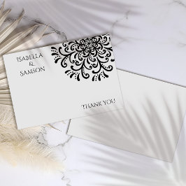 黒お洒落白フローリッシュサンキューカード サンキューカード