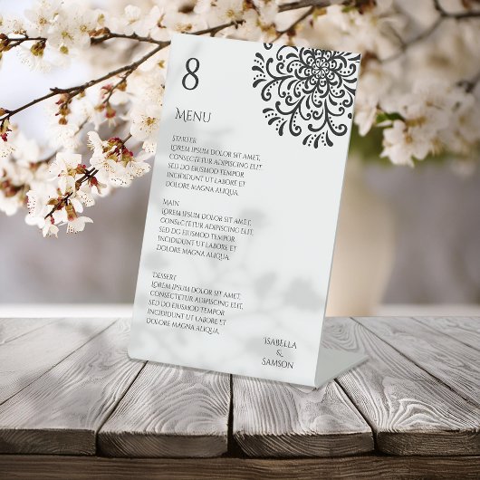 黒お洒落白フローリッ結婚シュのメニュー 台座サイン