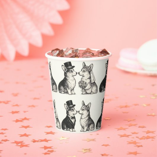 黒お洒落白ヴィンテージコルギ結婚ズ 紙コップ (インサイチュ)