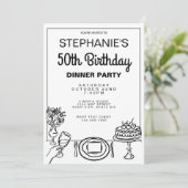 黒お洒落白50誕生日ディナーパーティー 招待状 (スタンド正面)