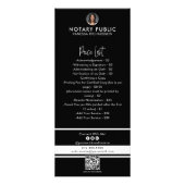 黒お洒落白QRコード公証人価格表 ラックカード (裏面)