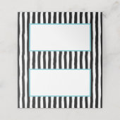 黒お洒落色と白ストライプ色アクア プレイスカード (外部開封)