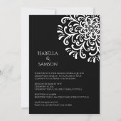 黒お洒落色のフローリシュ結婚ズの白 招待状 (正面)