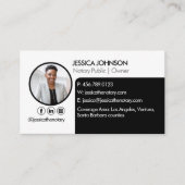 黒お洒落色 |白ミニマル公証人モダン写真QR 名刺 (正面)