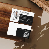 黒お洒落色 |白ミニマル公証人モダン写真QR 名刺