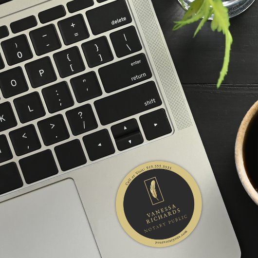 黒お洒落金ゴールドフェザー公証人マーケティング連絡 ラウンドシール