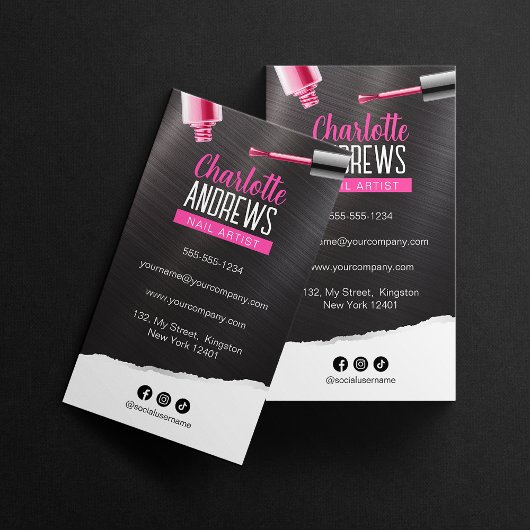 黒お洒落金属ネイルアーティストネイリスト 名刺