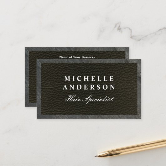 黒お洒落革 | 石板トリム | QRコード 予約カード (正面/裏面インサイチュ)