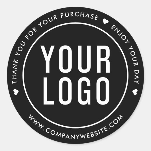 黒お買い物スタンプのロゴ ラウンドシール (正面)