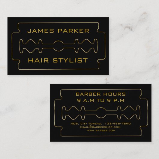 黒かみそり刃理容師美容師 名刺 (正面/裏面)