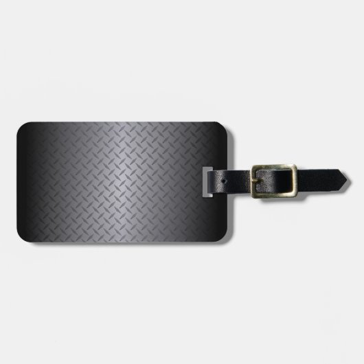 黒からグレーのフェードダイヤモンドプレート鋼の背景 ラゲッジタグ (正面横)