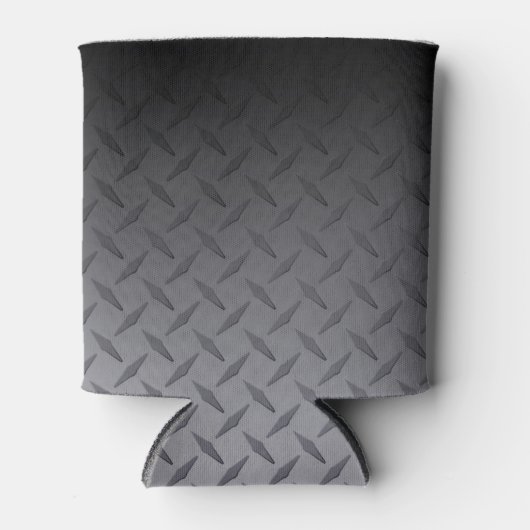 黒からグレーダイヤモンドプレートスチールルルックアート 缶クーラー (正面)