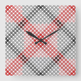 黒から赤のボールまたは穴、十字形の正方形 スクエア壁時計