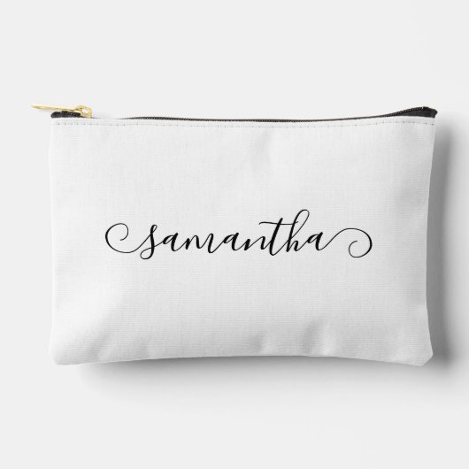 黒かわいいカールの署名名 アクセサリーポーチ (正面)