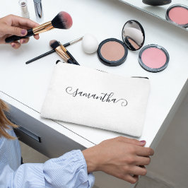 黒かわいいカールの署名名 アクセサリーポーチ