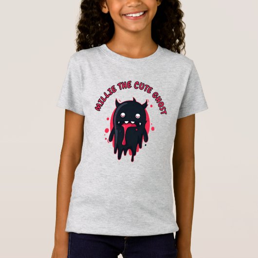 黒かわいいキャラクターのおばけ Tシャツ (正面)