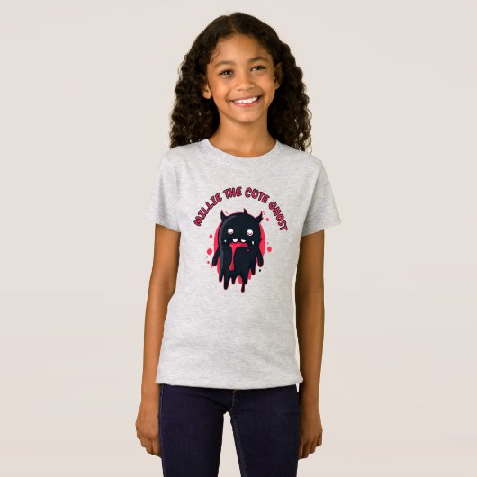 黒かわいいキャラクターのおばけ Tシャツ (正面フル)