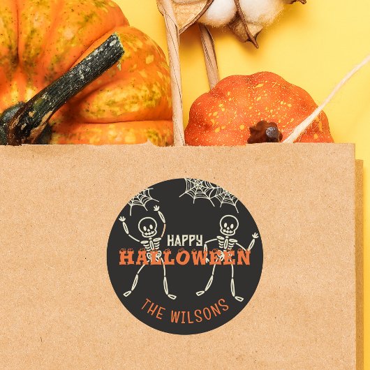 黒かわいいスケルトンハロウィーン ラウンドシール