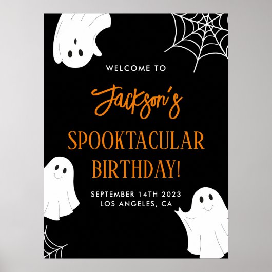 黒かわいい幽霊不気味誕生日ウェルカムサイン ポスター (正面)