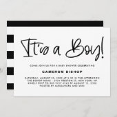 黒かわいい書道男の子の赤ちゃんのシャワー 招待状 (正面/裏面)