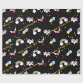 黒かわいい虹の一角星の魔法 ラッピングペーパー (フラット)