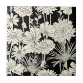 黒かわいらしい背景に白い花 タイル (正面)