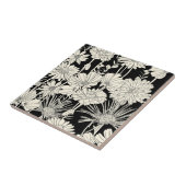 黒かわいらしい背景に白い花 タイル (側面)