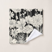 黒かわいらしい背景に白い花 バスタオルセット (ウォッシュタオル)